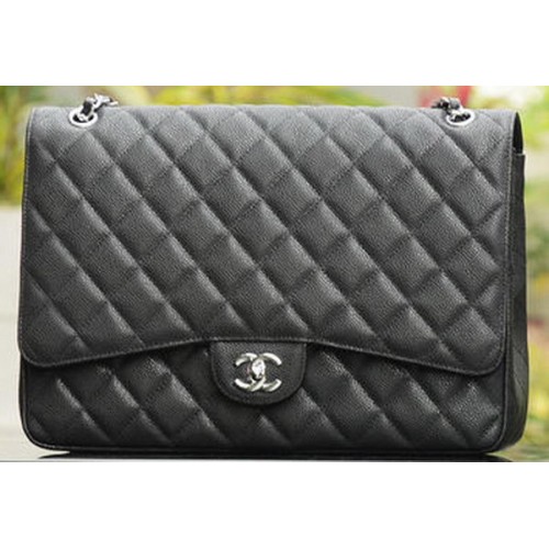 Geantă Chanel Maxi Quilted Classic Flap Black Cannage Patterns A58601 Silver