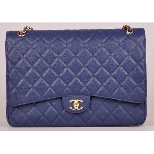 Geantă Chanel Maxi Quilted Classic Flap, model Cannage albastru A58601 auriu