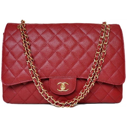 Geantă Chanel Maxi Quilted Classic Flap, Burgundy, modele Cannage A58601, auriu