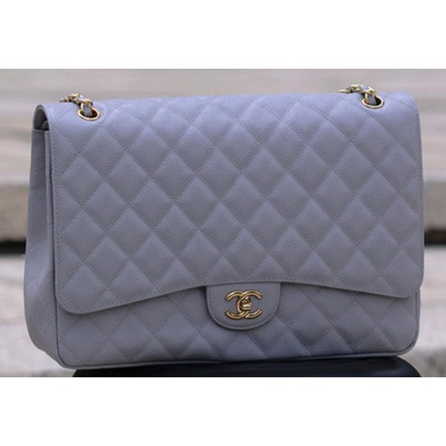 Geantă Chanel Maxi Quilted Classic Flap, gri, model Cannage, A58601, auriu