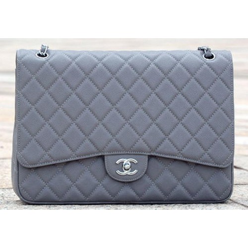 Geantă Chanel Maxi Quilted Classic Flap, gri, model Cannage, A58601, argintiu