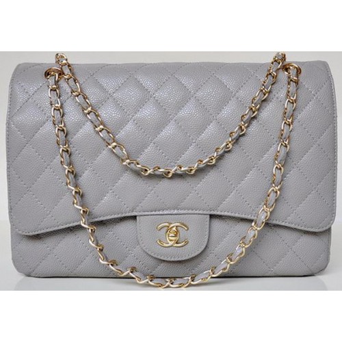 Geantă Chanel Maxi Quilted Classic Flap, gri, modele Cannage A58601, auriu