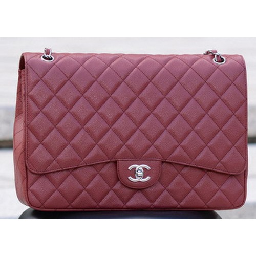 Geantă Chanel Maxi Quilted Classic Flap, model Cannage maro, A58601, argintiu