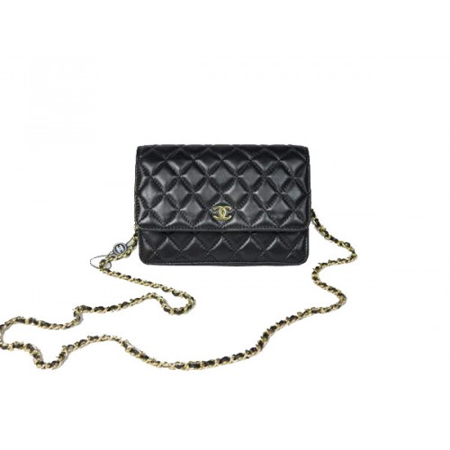 Geantă Chanel Mini Flap A33814 Negru din piele de miel, aurie