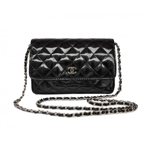 Geantă Chanel Mini Flap A33814 Negru Argintiu Patent