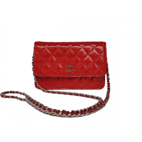 Geantă Chanel Mini Flap A33814 Roșu Argintiu Patent