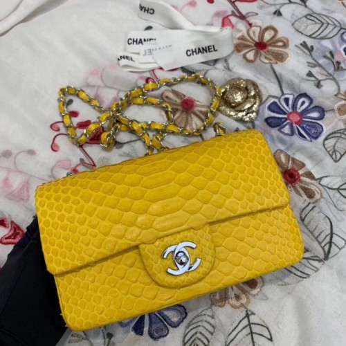 Geantă Chanel Mini Flap Original Python, metal auriu A69900, galbenă