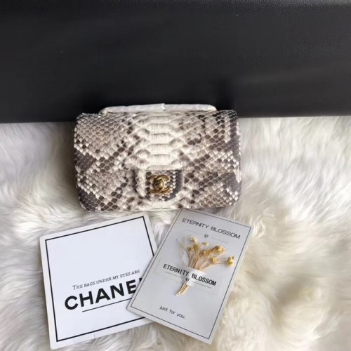 Geantă Chanel Mini Flap Python din metal auriu A69900 gri