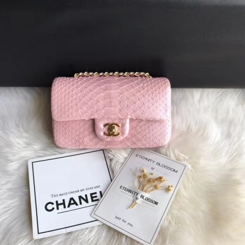 Geantă Chanel Mini Flap Python din metal auriu d69900 roz