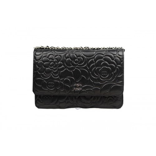 Geantă Chanel Original Camellia din piele mini cu clapă CHA33814 Negru
