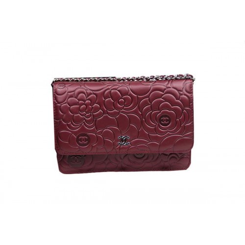 Geantă mini cu clapă Chanel Original Camellia din piele CHA33814 Burgundy