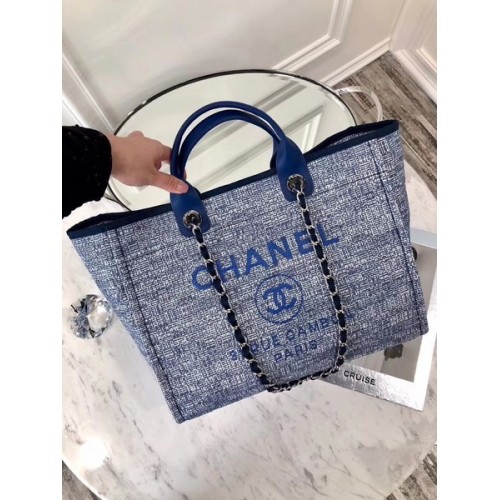 Chanel Original Canvas Leather Tote Bag 92298 Albastru