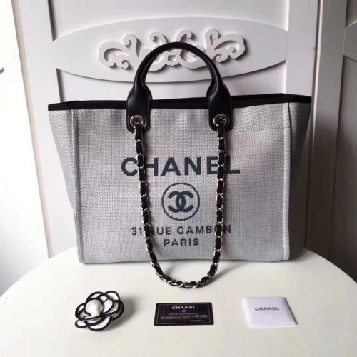 Geantă de cumpărături Chanel Original Canvas Leather Tote 92298 gri