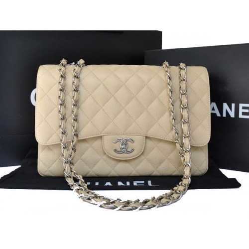 Geantă Chanel Original Caviar din piele cu clapă A28600 Caisă