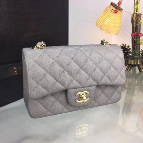 Geantă crossbody Chanel Original Caviar Leather Flap CF1116 Gri argintiu Lanț auriu