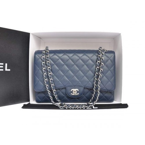 Geantă Chanel Original Caviar din piele Jumbo Flap A47600 Albastră