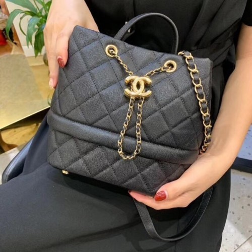 Geantă Chanel Original Caviar din piele, model Hobo, AS0894 neagră