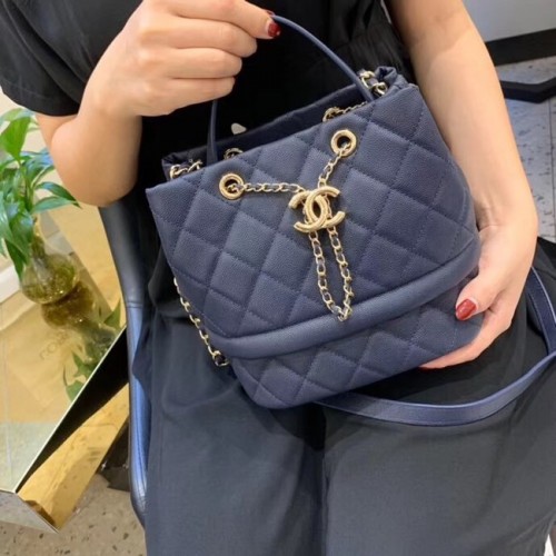 Geantă Chanel Original Caviar Leather Sac Hobo AS0894 albastră