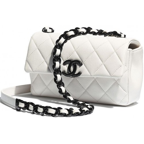 Geantă Chanel Original Cavier din piele cu clapă A6395 albă