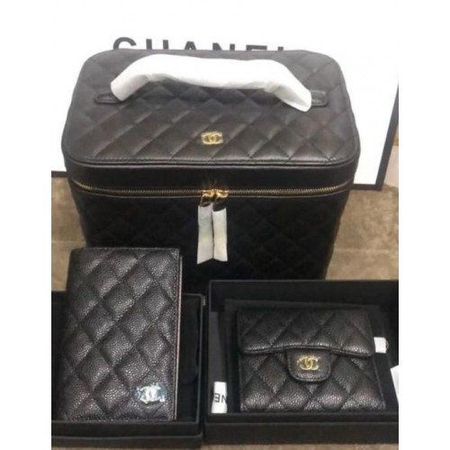 Set geantă cosmetică și portofele Chanel Original Lather 5961 negru