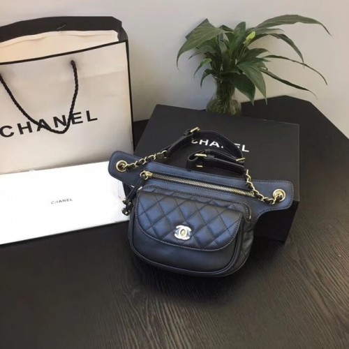 Geantă Chanel Original din piele neagră SA0814 aurie