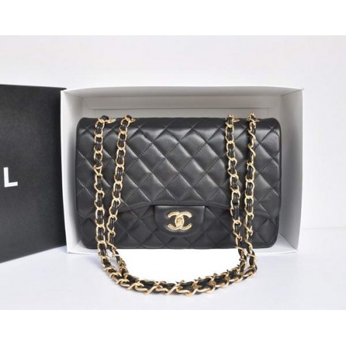 Geantă Chanel Original din piele cu clapă A28600 Negru Auriu