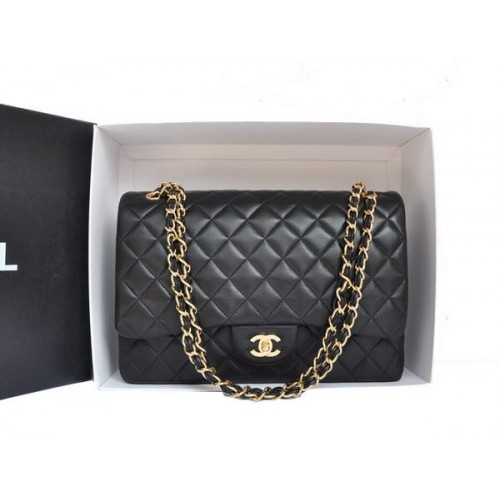 Geantă Chanel Original din piele Jumbo cu clapă A47600 Negru Auriu