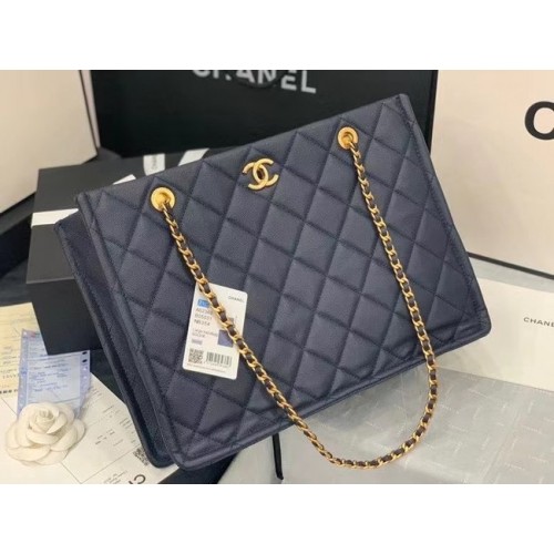 Geantă de cumpărături Chanel originală din piele AS2360 bleumarin