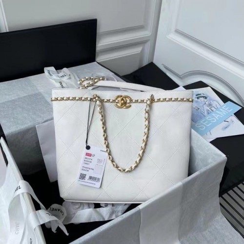 Geantă de cumpărături Chanel Original din piele AS2374 albă