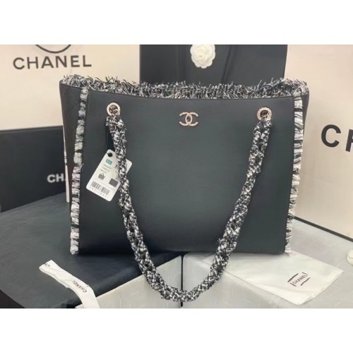 Geantă de cumpărături Chanel originală din piele AS8485 neagră