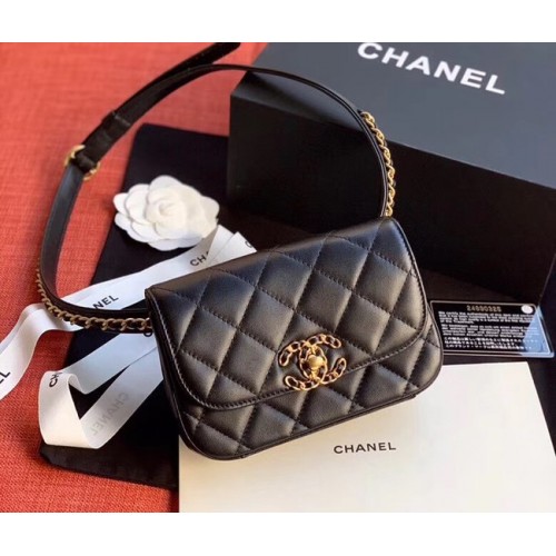 Geantă Chanel Original Sheepskin Leather Belt Black 33866 Gold