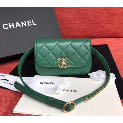 Geantă Chanel Original Sheepskin Leather Belt Green 33866 Gold
