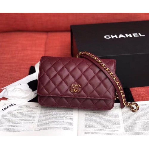 Geantă Chanel Original Sheepskin Leather Belt Wine 33866 Gold