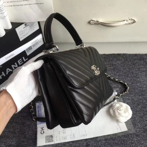 Geantă Chanel Original Sheepskin Leather V92236 cataramă neagră argintie