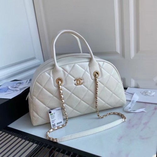 Geantă de călătorie Chanel Original Sheepskin Leather Black AS2223 White