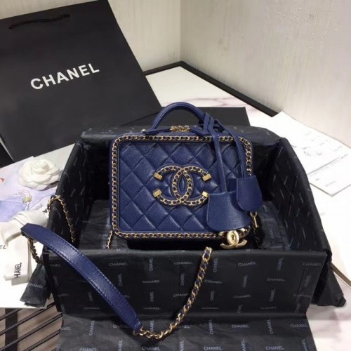 Geantă cosmetică Chanel Original Small Sheepskin AS1785 BLEUMARIN