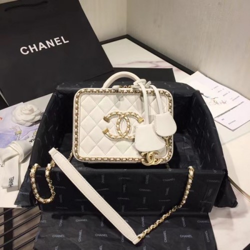Geantă cosmetică Chanel Original Small Sheepskin AS1785 albă