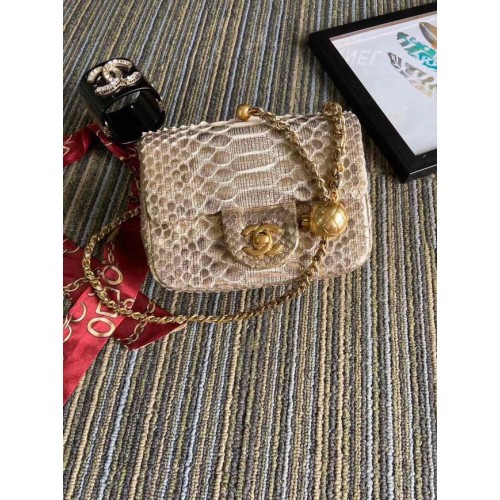 Geantă Chanel Original Small Snake Skin cu clapă AS1115 caisă