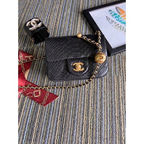 Geantă Chanel Original Small Snake Skin cu clapă AS1115 neagră