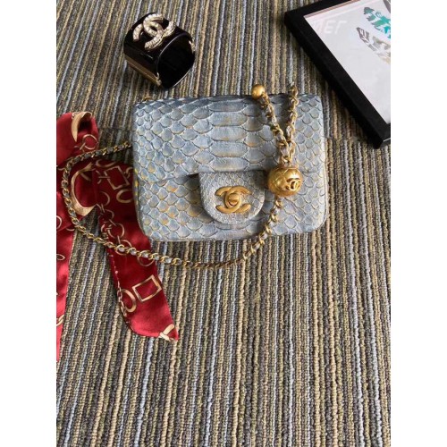 Geantă Chanel Original Small Snake Skin cu clapă AS1115 gri