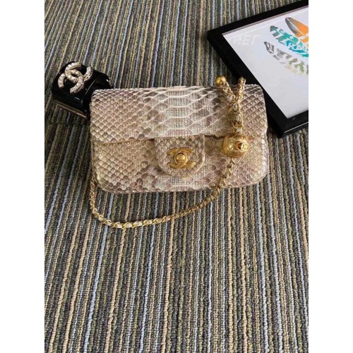 Geantă Chanel Original Small Snake Skin cu clapă AS1116 caisă