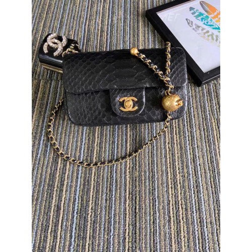 Geantă Chanel Original Small Snake Skin cu clapă AS1116 neagră