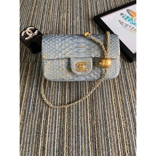 Geantă Chanel Original Small Snake Skin cu clapă AS1116 gri