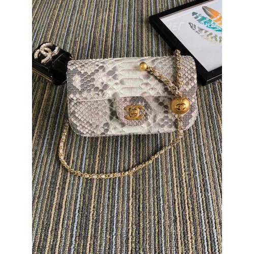 Geantă Chanel Original Small Snake Skin cu clapă AS1116 gri deschis