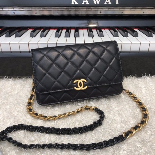 Geantă Chanel Original Small clasică din piele de oaie cu clapă AP33814 neagră