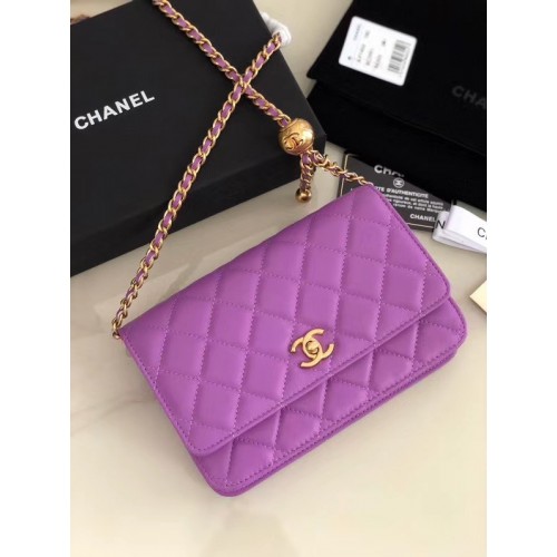 Geantă Chanel Original Small clasică din piele de oaie cu clapă AS33814 Lavandă