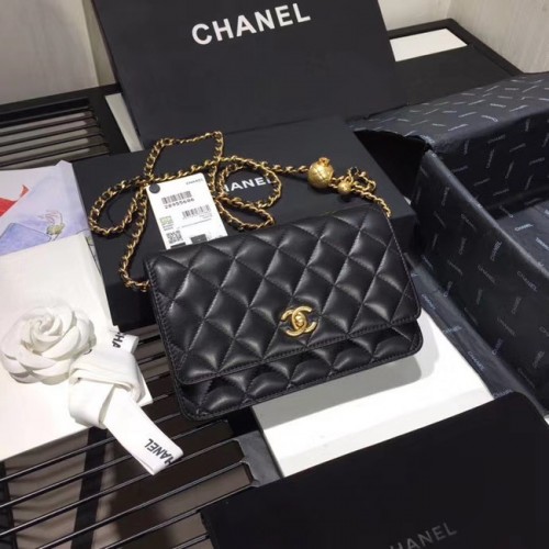 Geantă Chanel Original Small clasică din piele de oaie cu clapă AS33814 neagră