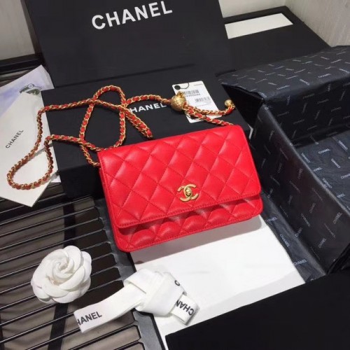 Geantă Chanel Original Small clasică din piele de oaie cu clapă AS33814 roșie