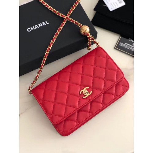 Geantă Chanel Original Small clasică din piele de oaie cu clapă AS33814 roșie
