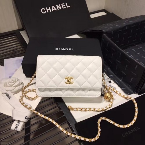 Geantă Chanel Original Small clasică din piele de oaie cu clapă AS33814 albă